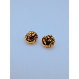 Vintage Monet Gold Tone Textured Love Knot Stud Earrings